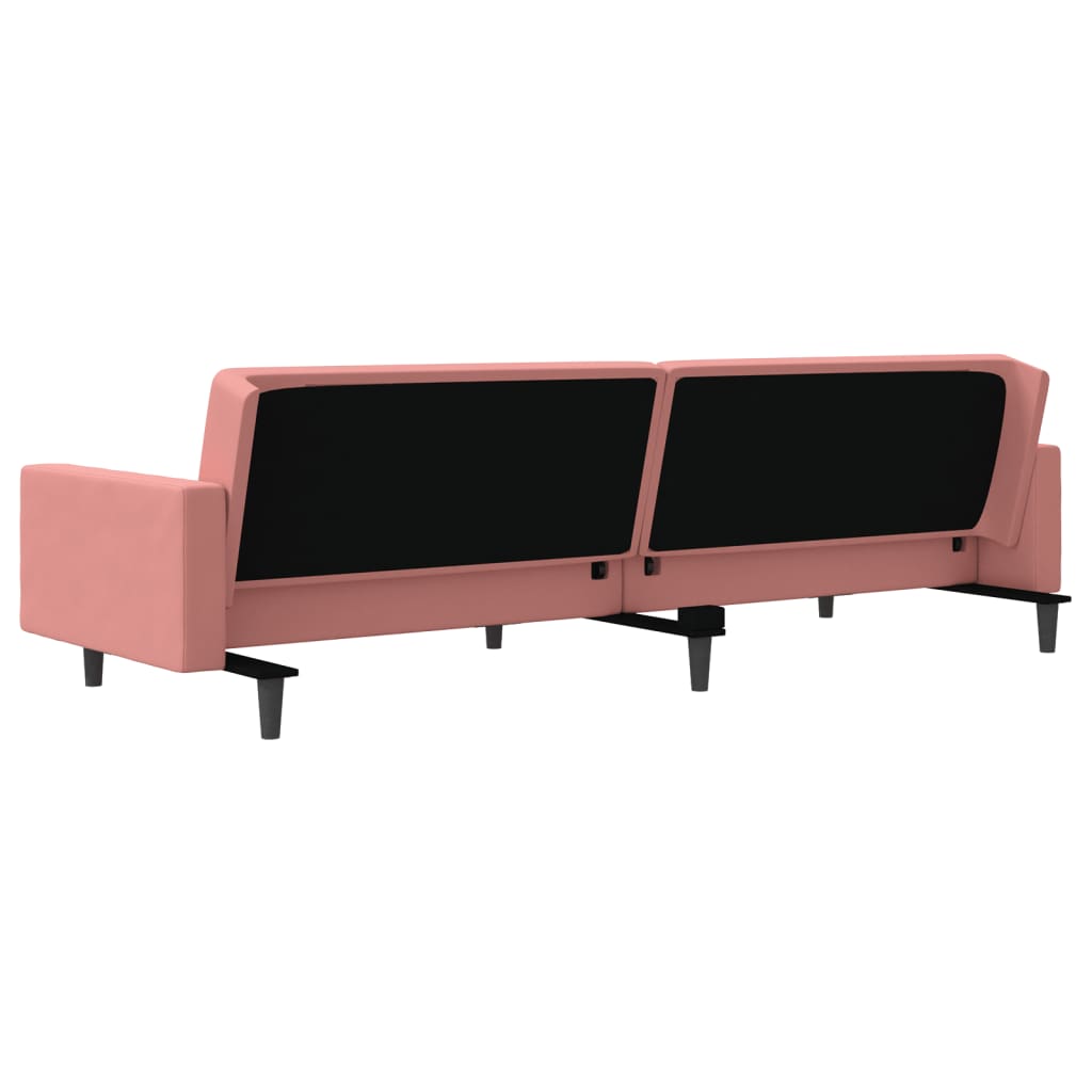 Sofá-cama 2 lugares com duas almofadas veludo rosa