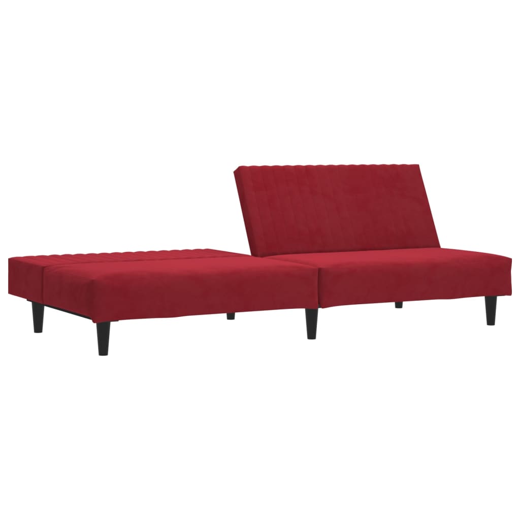 Sofá-cama de 2 lugares veludo vermelho tinto