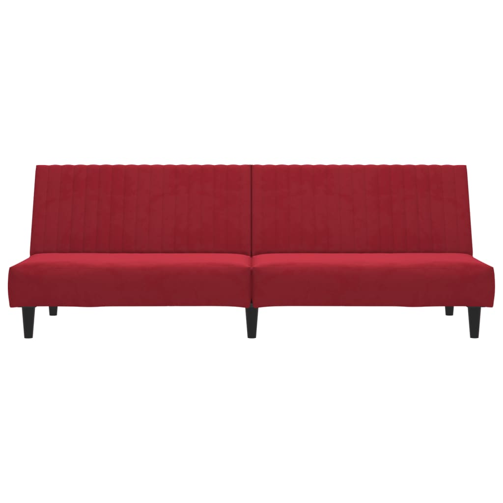 Sofá-cama de 2 lugares veludo vermelho tinto