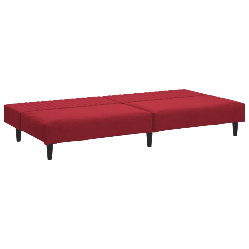 Sofá-cama de 2 lugares veludo vermelho tinto