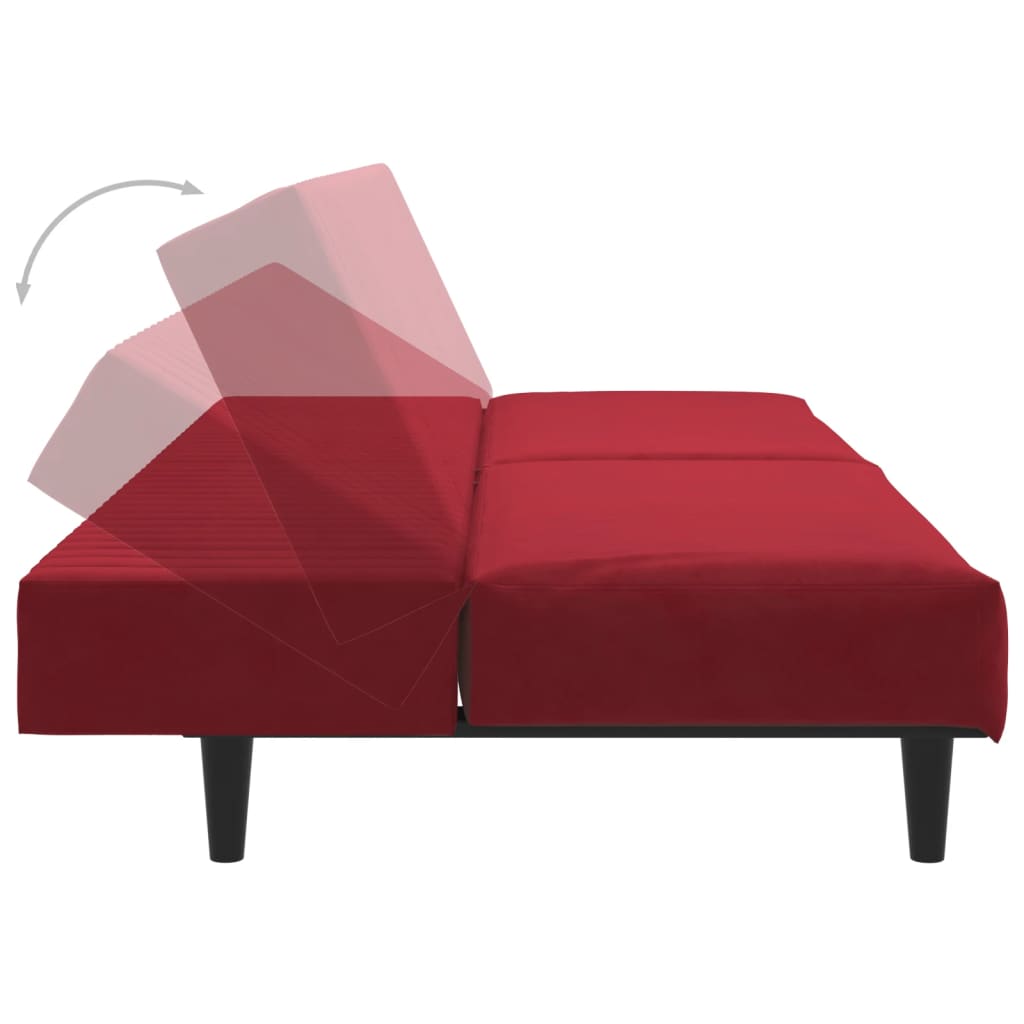 Sofá-cama de 2 lugares veludo vermelho tinto