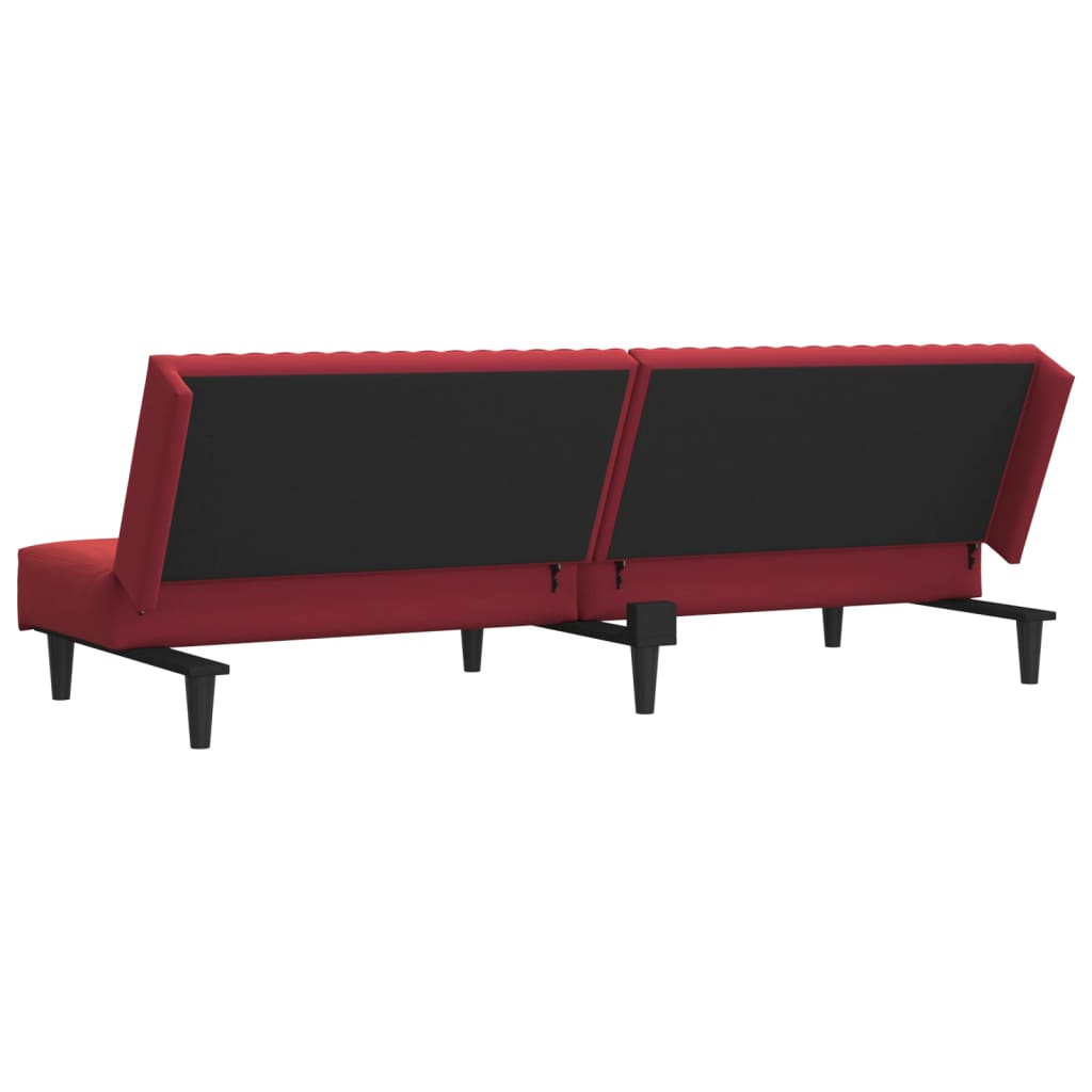 Sofá-cama de 2 lugares veludo vermelho tinto