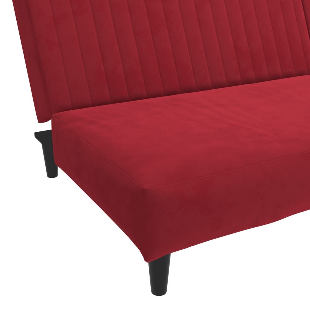 Sofá-cama de 2 lugares veludo vermelho tinto