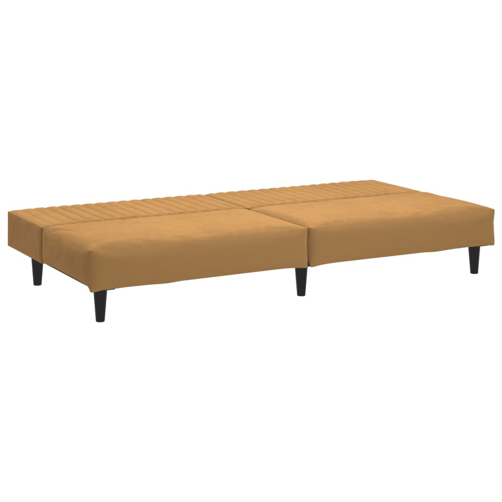 Sofá-cama de 2 lugares veludo castanho