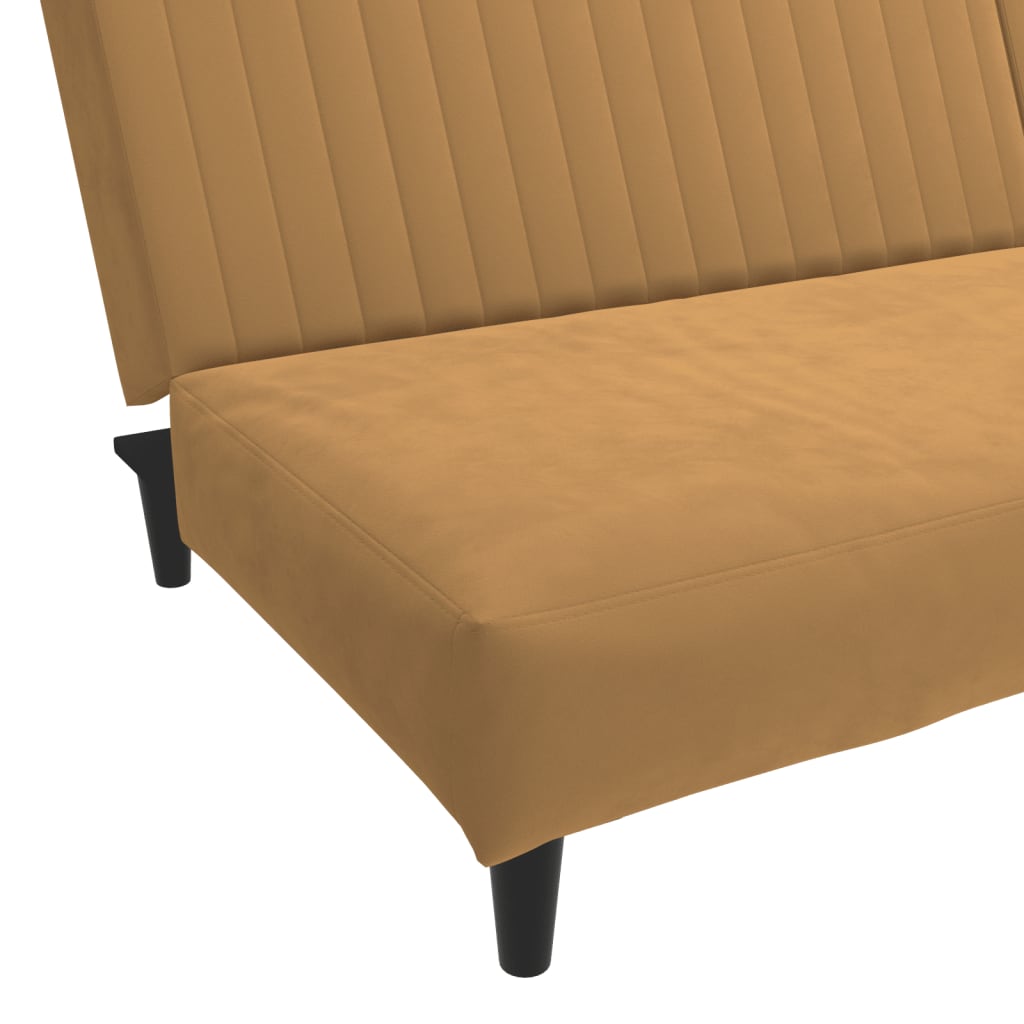 Sofá-cama de 2 lugares veludo castanho