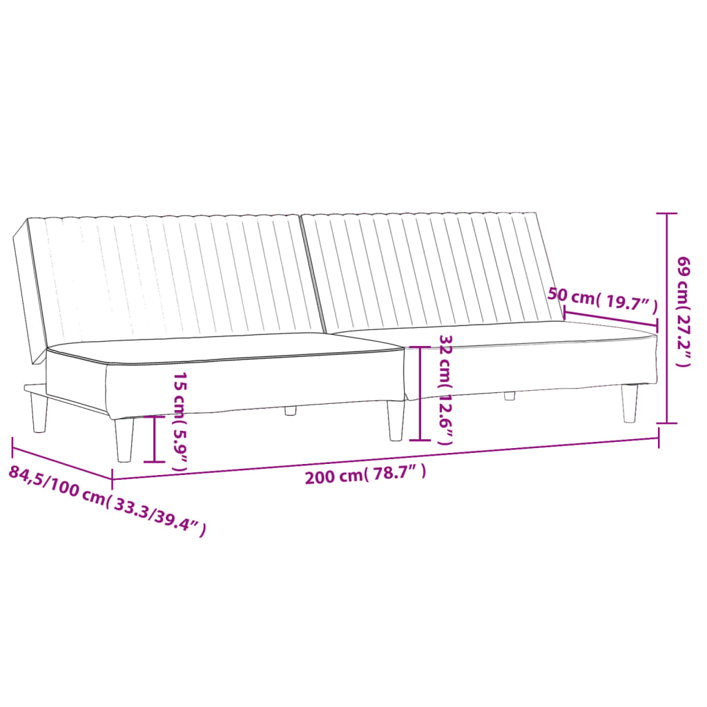 Sofá-cama de 2 lugares veludo castanho
