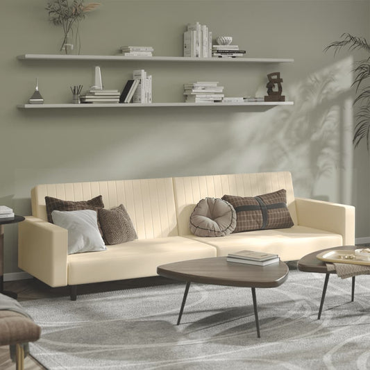 Sofá-cama de 2 lugares veludo cor creme