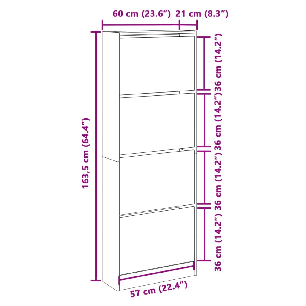 Sapateira 60x21x163,5 cm derivados de madeira branco