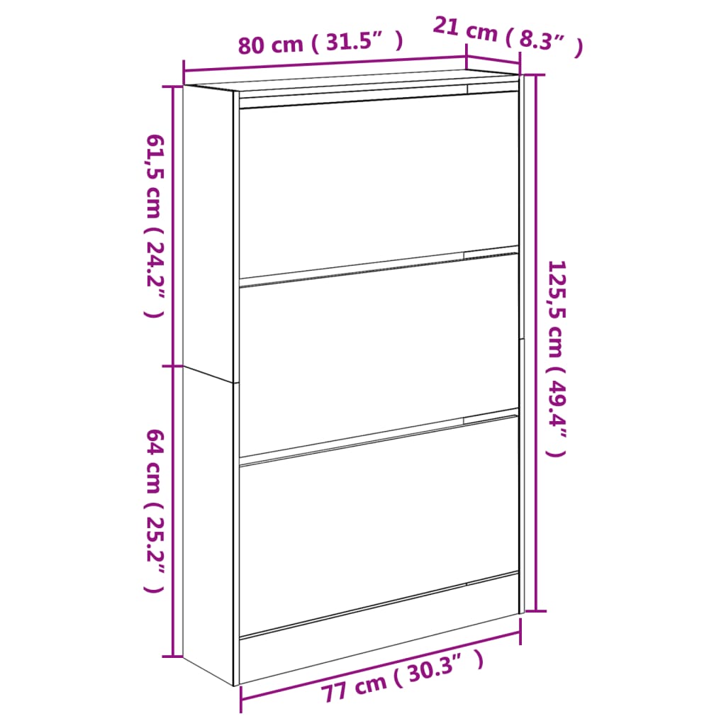 Sapateira 80x21x125,5 cm derivados de madeira cinzento cimento
