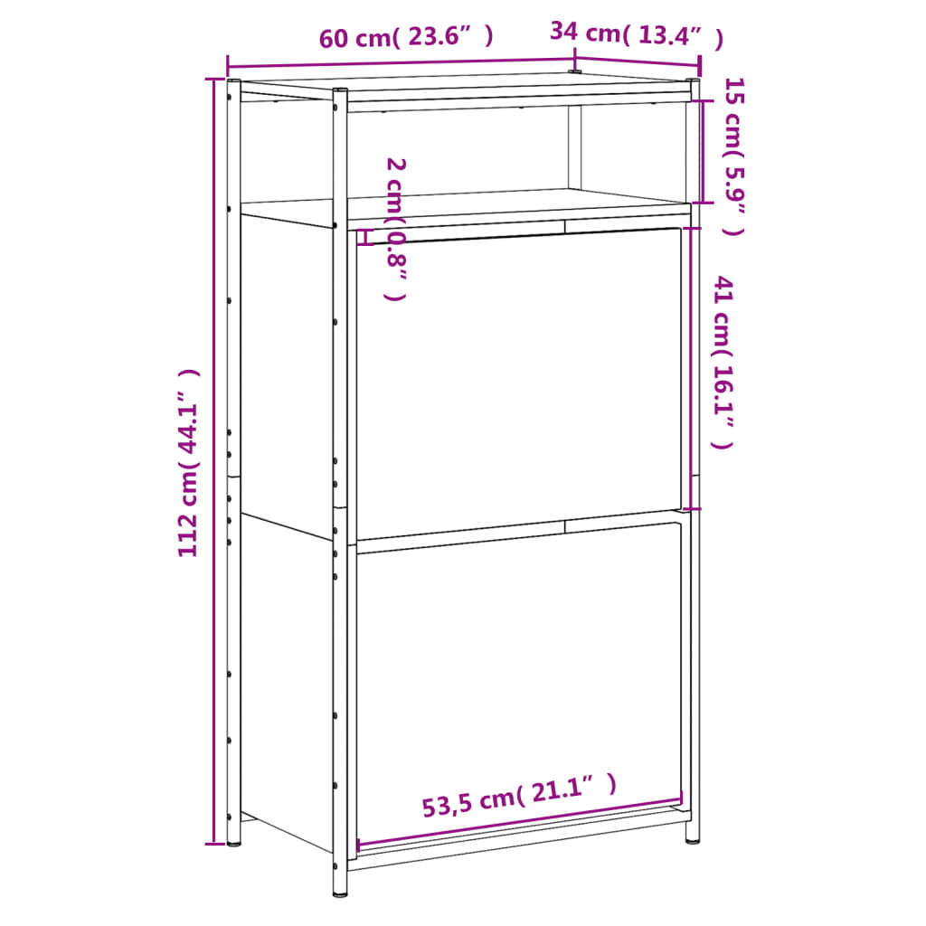 Sapateira 60x34x112 cm derivados de madeira cinzento sonoma