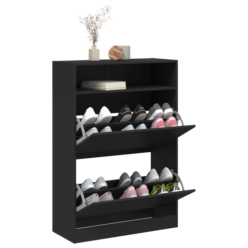 Sapateira c/ 2 gavetas articuladas 80x34x116 cm preto