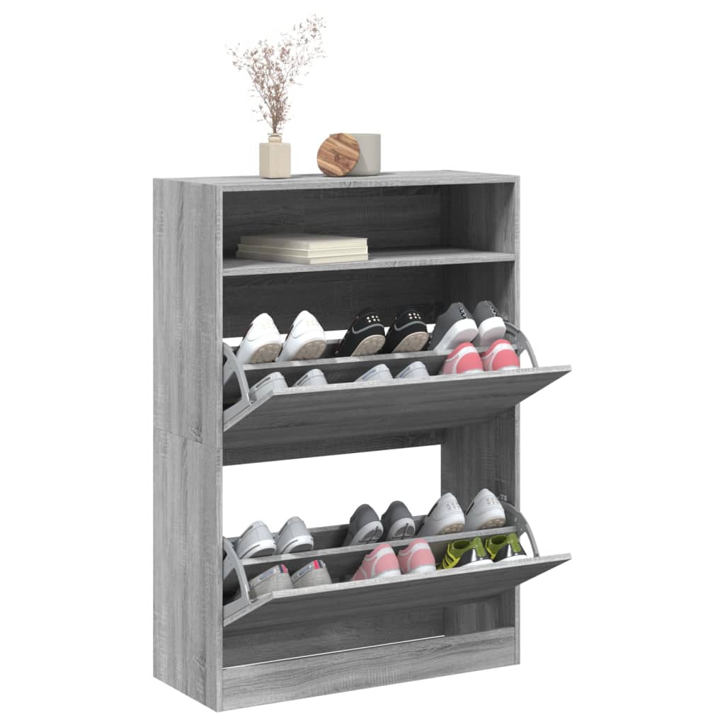 Sapateira c/ 2 gavetas articuladas 80x34x116 cm cinzento sonoma