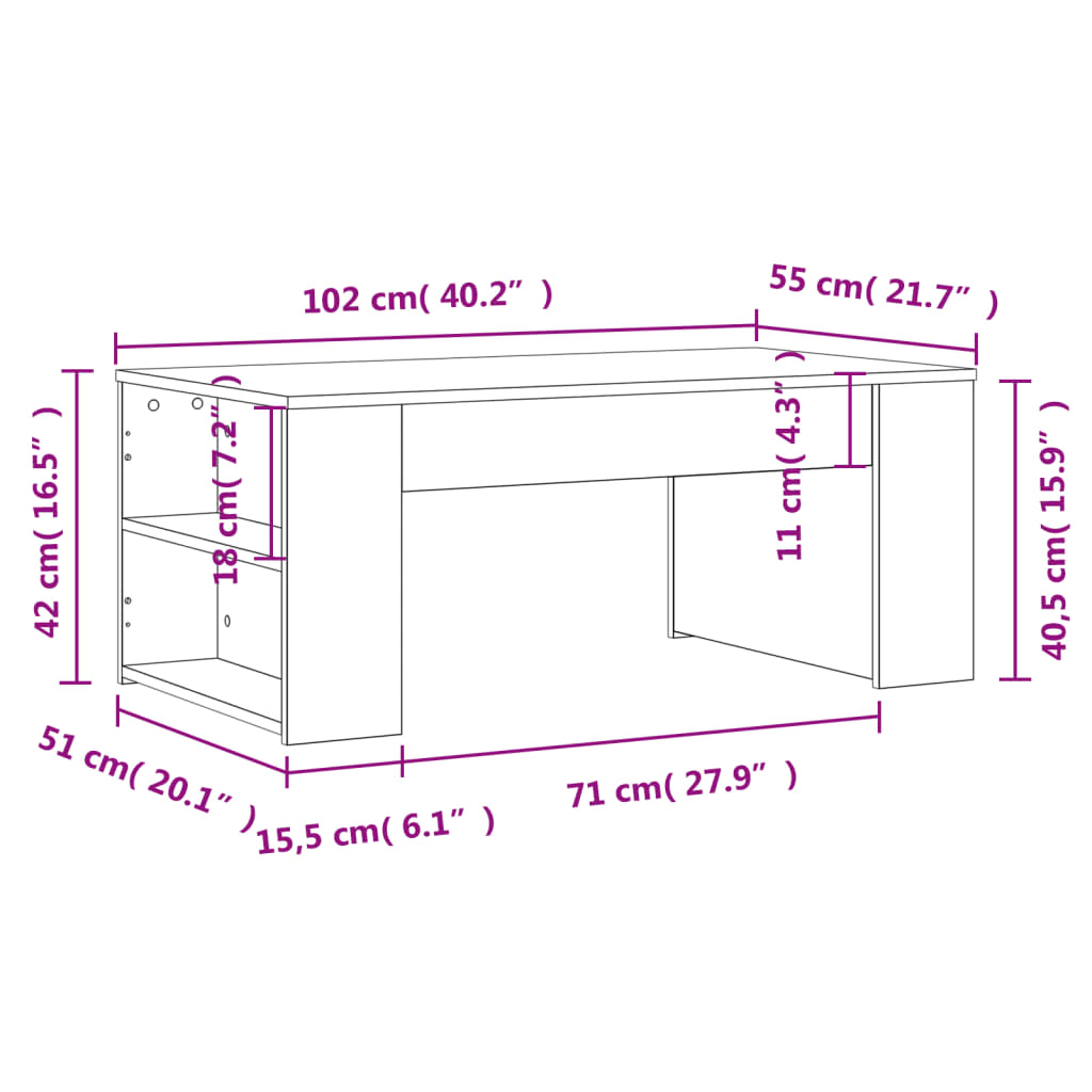 Mesa de centro 102x55x42 cm derivados de madeira branco