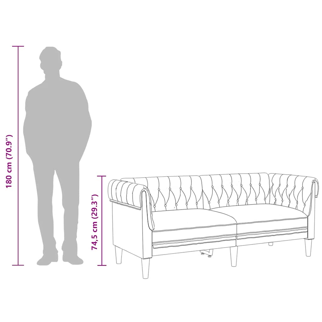 Sofá chesterfield de 2 lugares tecido cinzento-claro