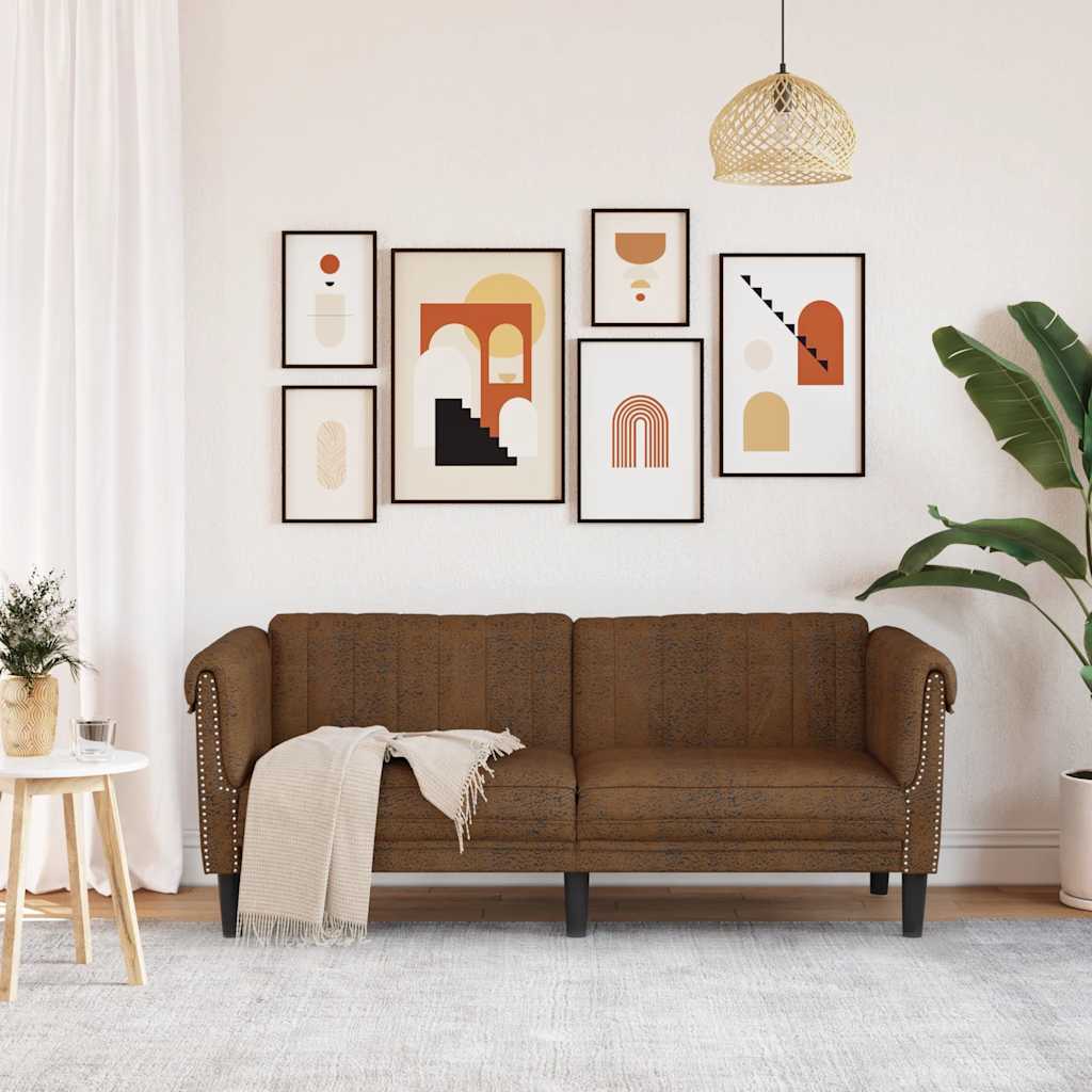 Sofá de 2 lugares camurça artificial castanho