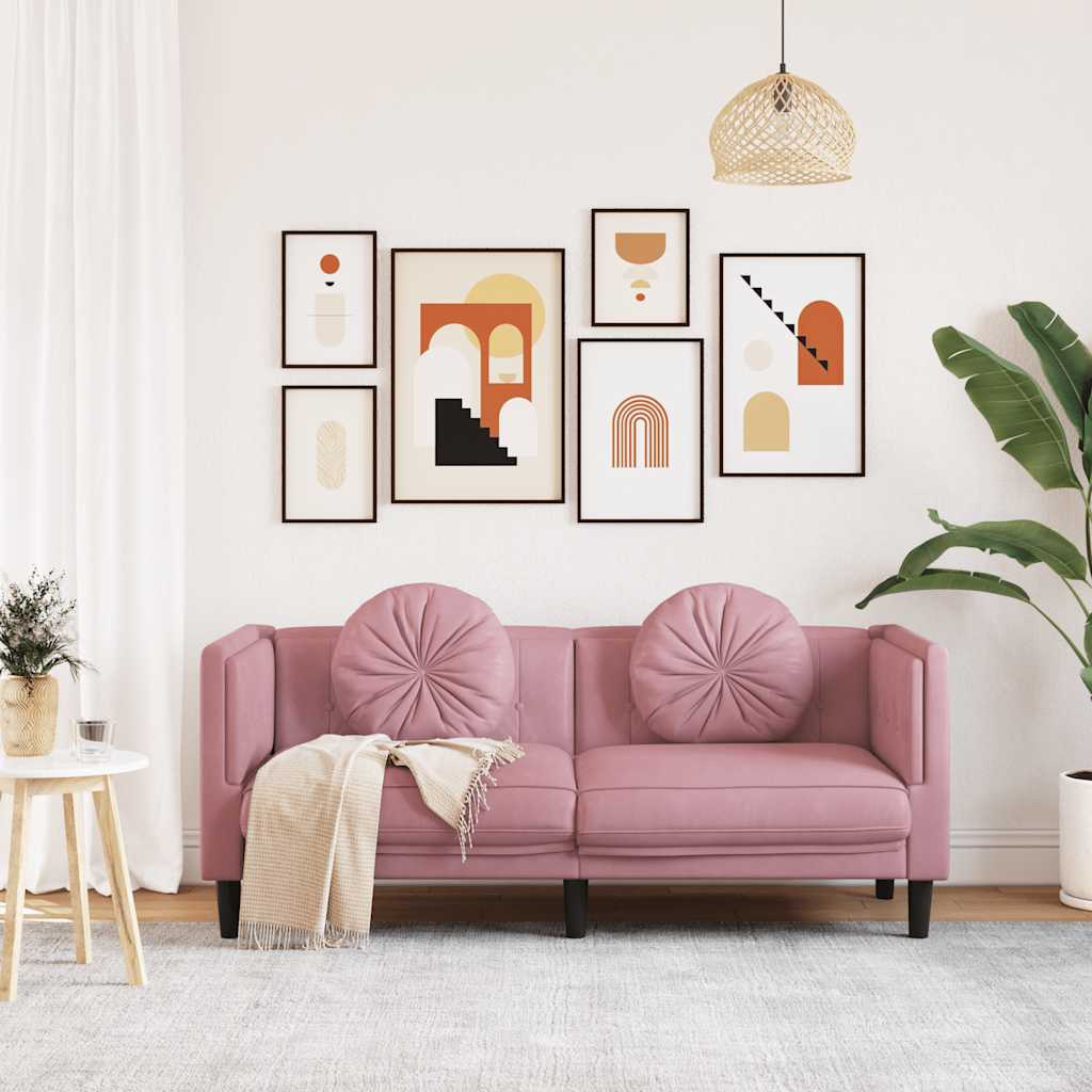 Sofá com almofadões 2 lugares veludo rosa