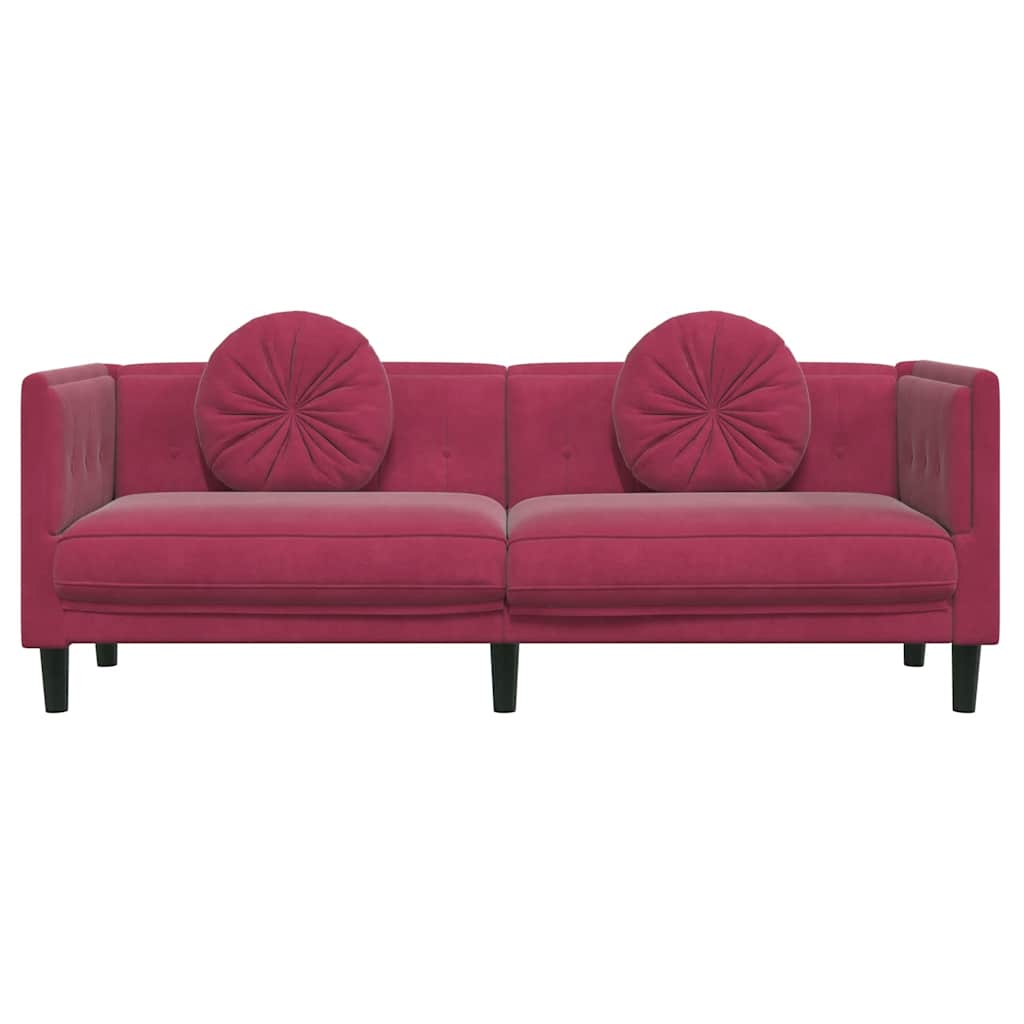 Sofá com almofadões 3 lugares veludo vermelho tinto