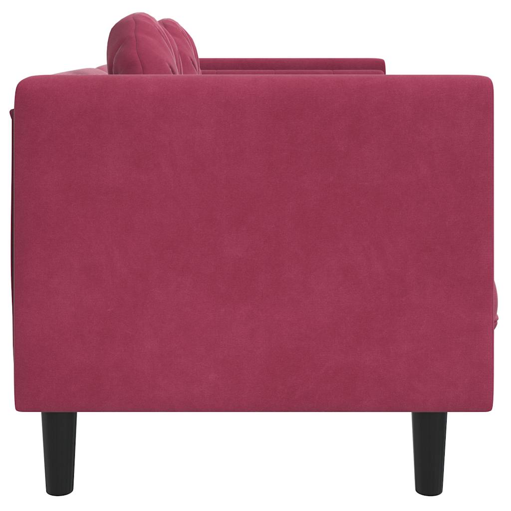 Sofá com almofadões 3 lugares veludo vermelho tinto