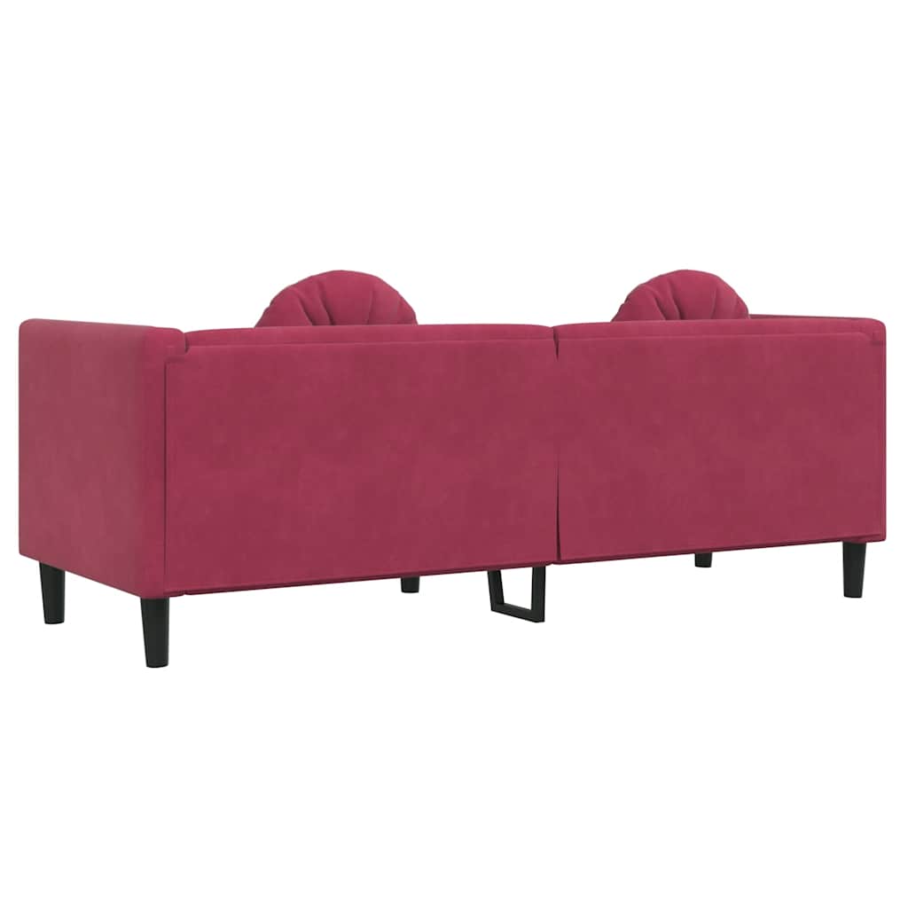 Sofá com almofadões 3 lugares veludo vermelho tinto