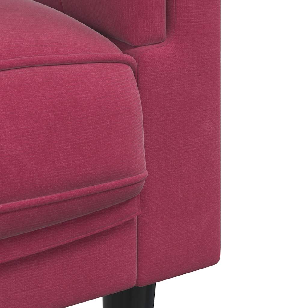 Sofá com almofadões 3 lugares veludo vermelho tinto