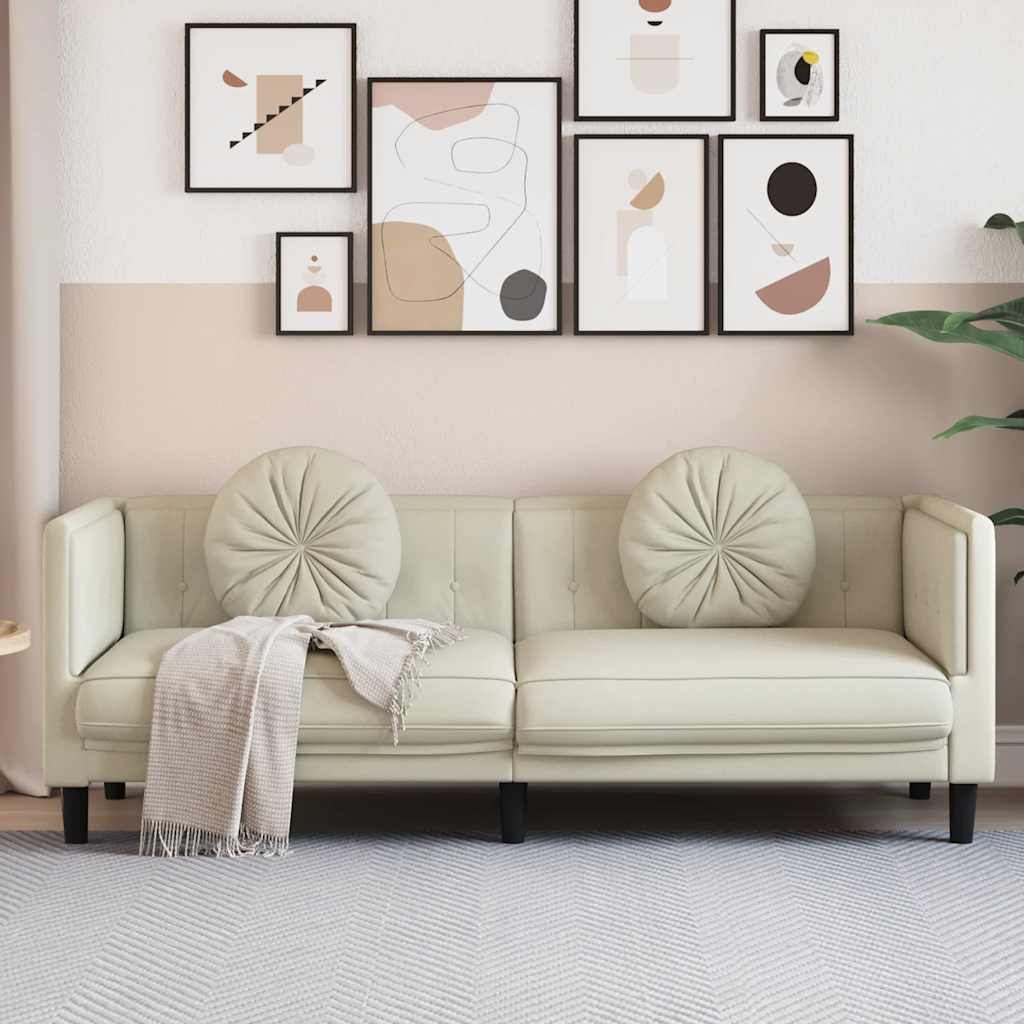 Sofá com almofadões 3 lugares veludo cor creme