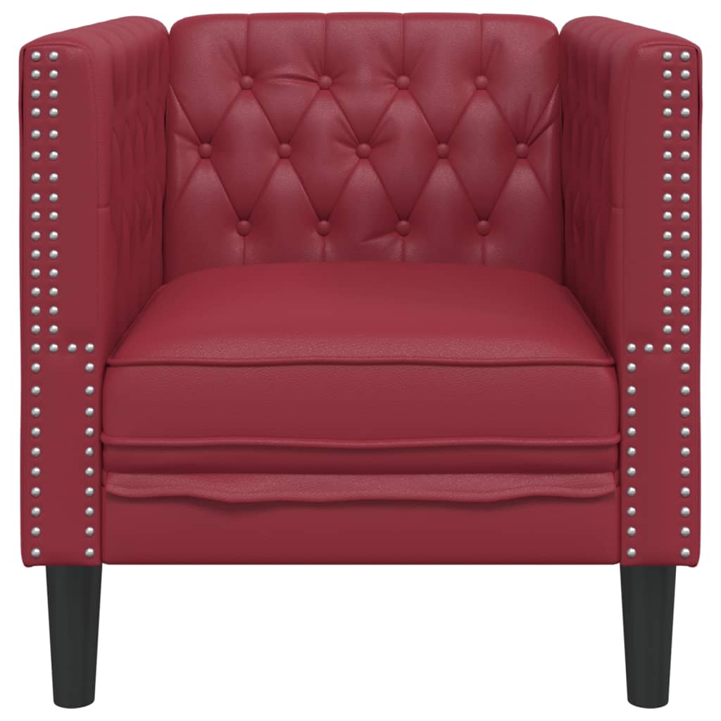 Sofá chesterfield couro artificial vermelho tinto