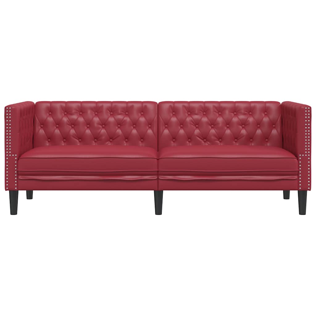 Sofá chesterfield 3 lugares couro artificial vermelho tinto