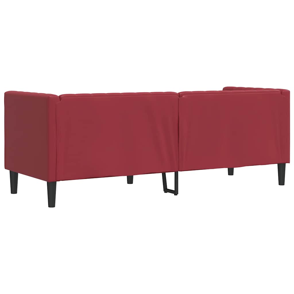 Sofá chesterfield 3 lugares couro artificial vermelho tinto