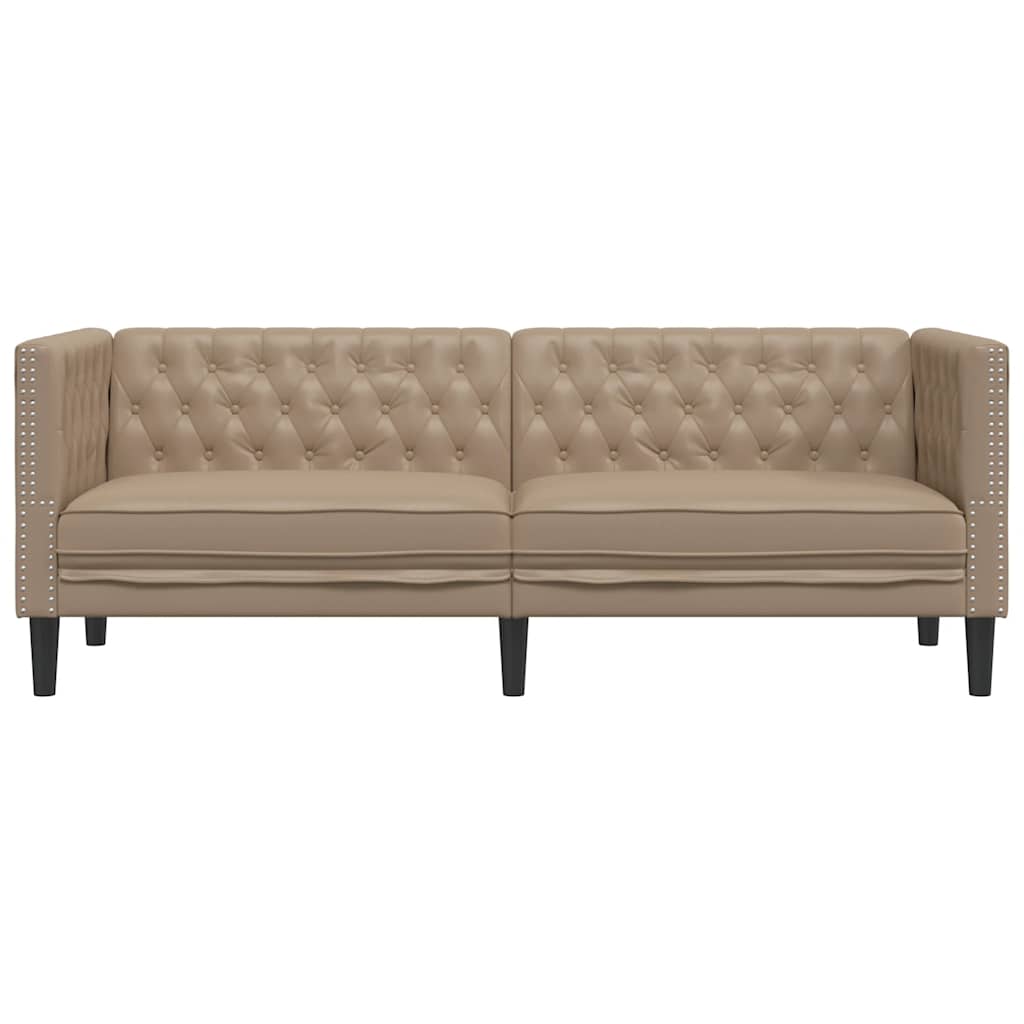 Sofá chesterfield 3 lugares couro artificial cappuccino