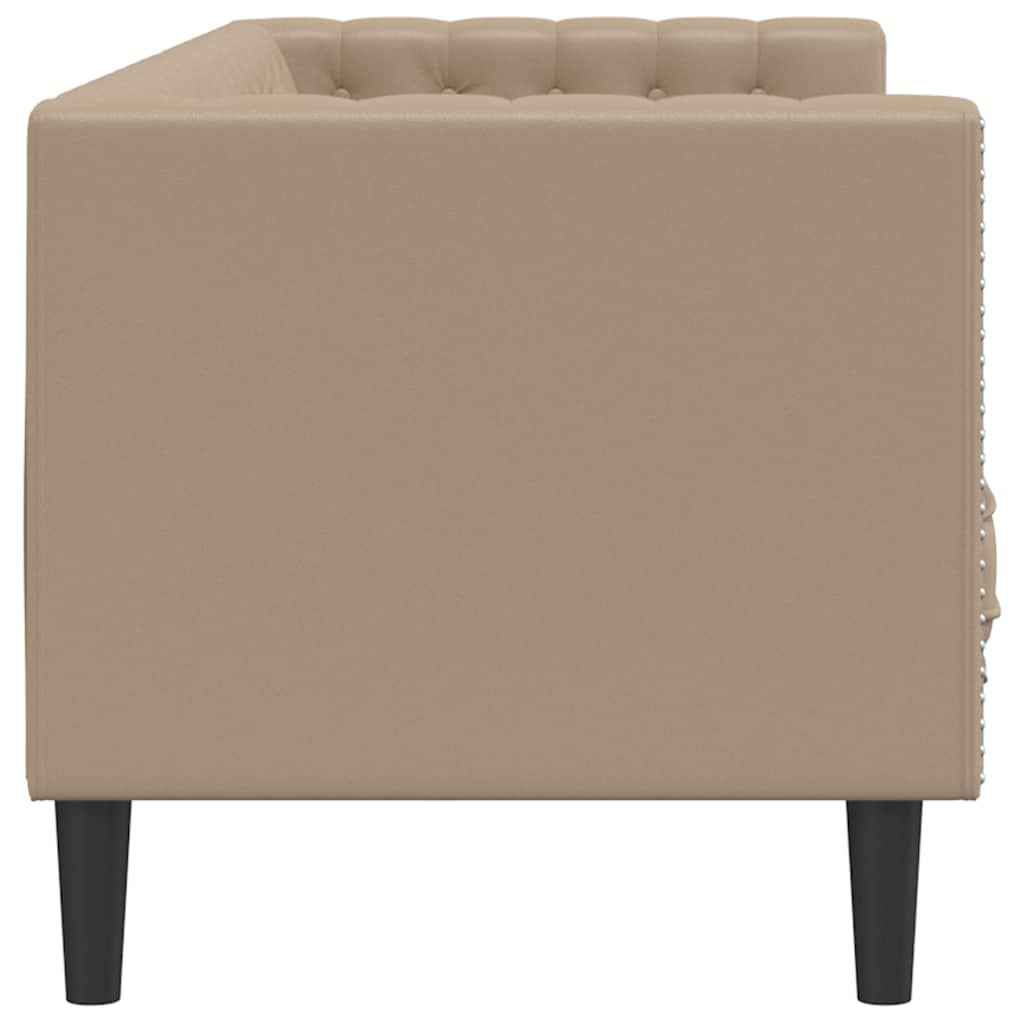 Sofá chesterfield 3 lugares couro artificial cappuccino