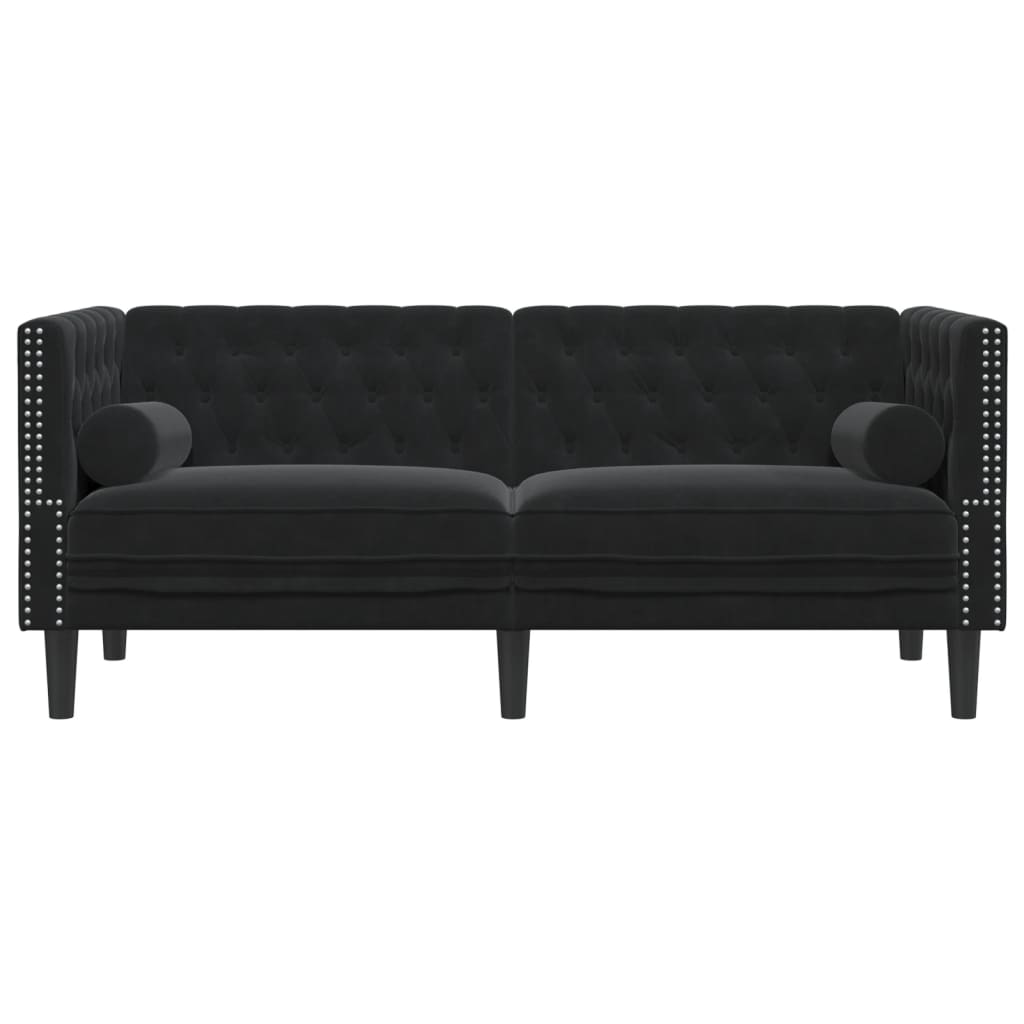 Sofá chesterfield com rolos 2 lugares veludo preto