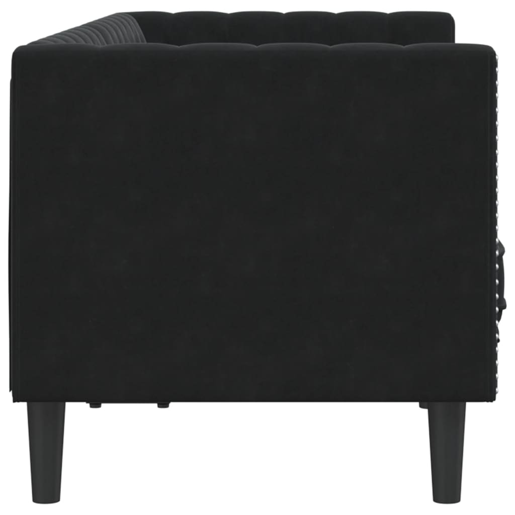 Sofá chesterfield com rolos 2 lugares veludo preto