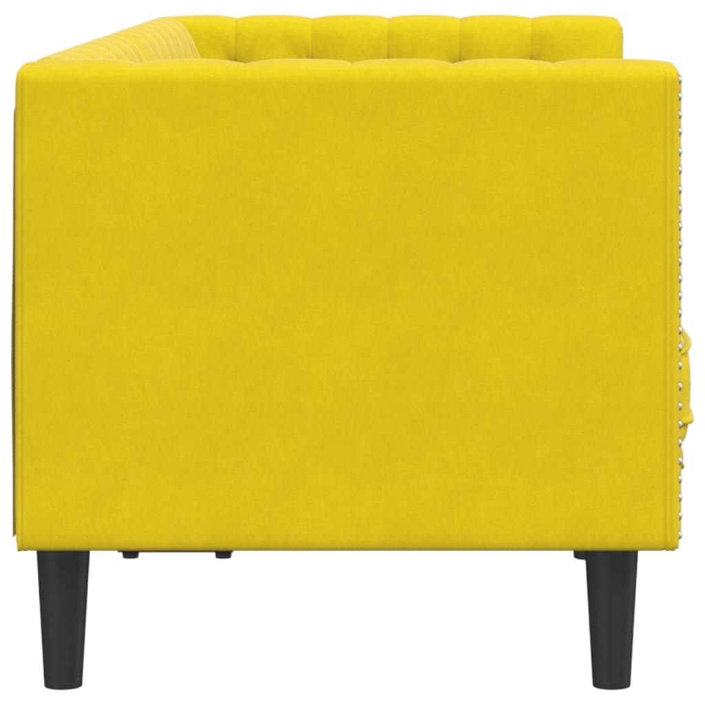 Sofá chesterfield com rolos 2 lugares veludo amarelo