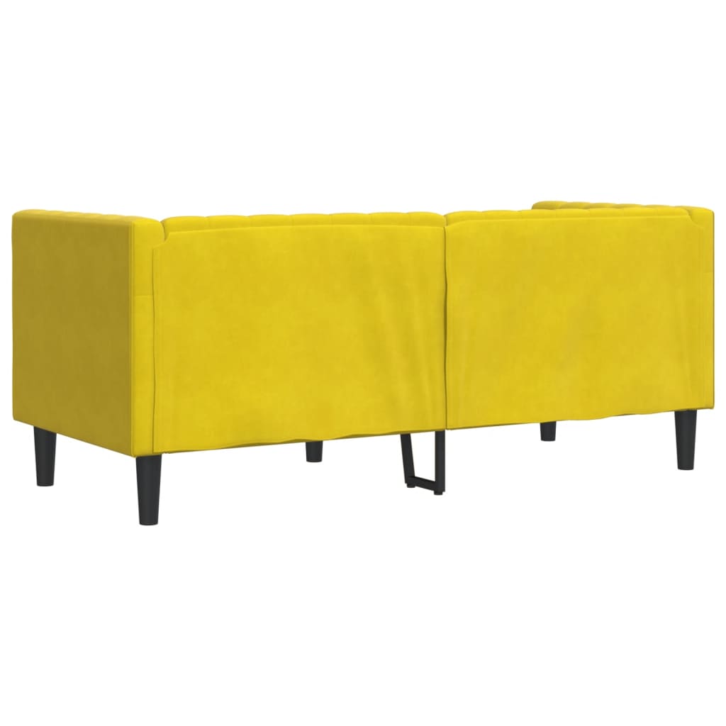 Sofá chesterfield com rolos 2 lugares veludo amarelo