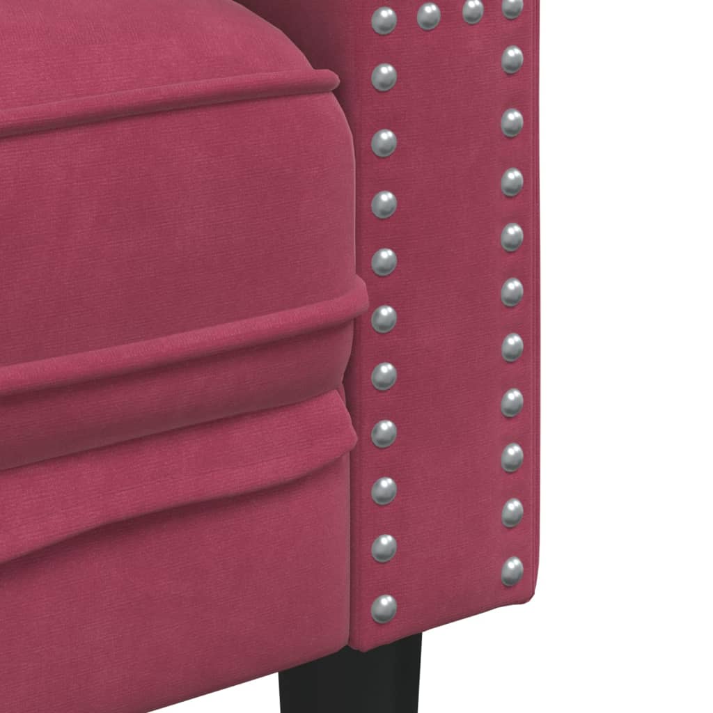 Sofá chesterfield com rolos 3 lugares veludo vermelho tinto