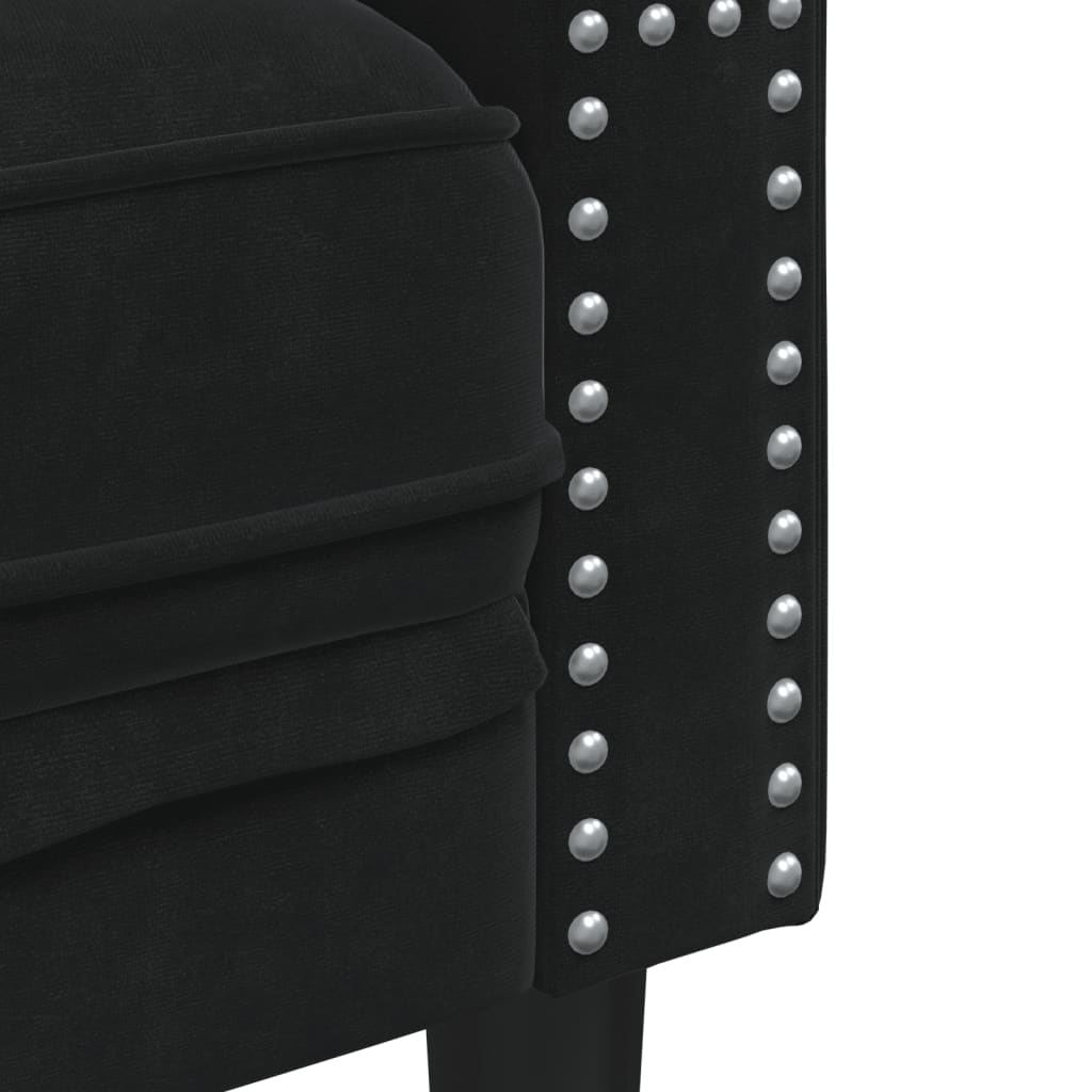 Sofá chesterfield com rolos 3 lugares veludo preto