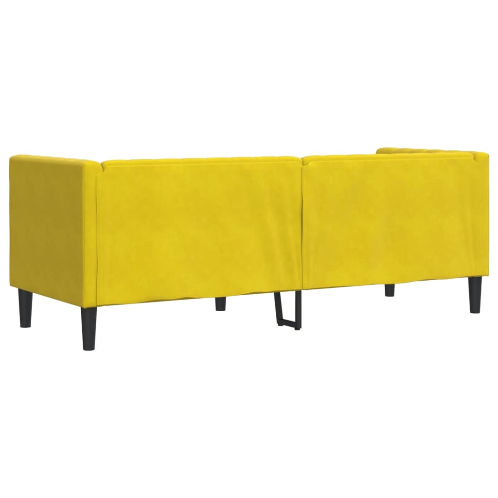 Sofá chesterfield com rolos 3 lugares veludo amarelo