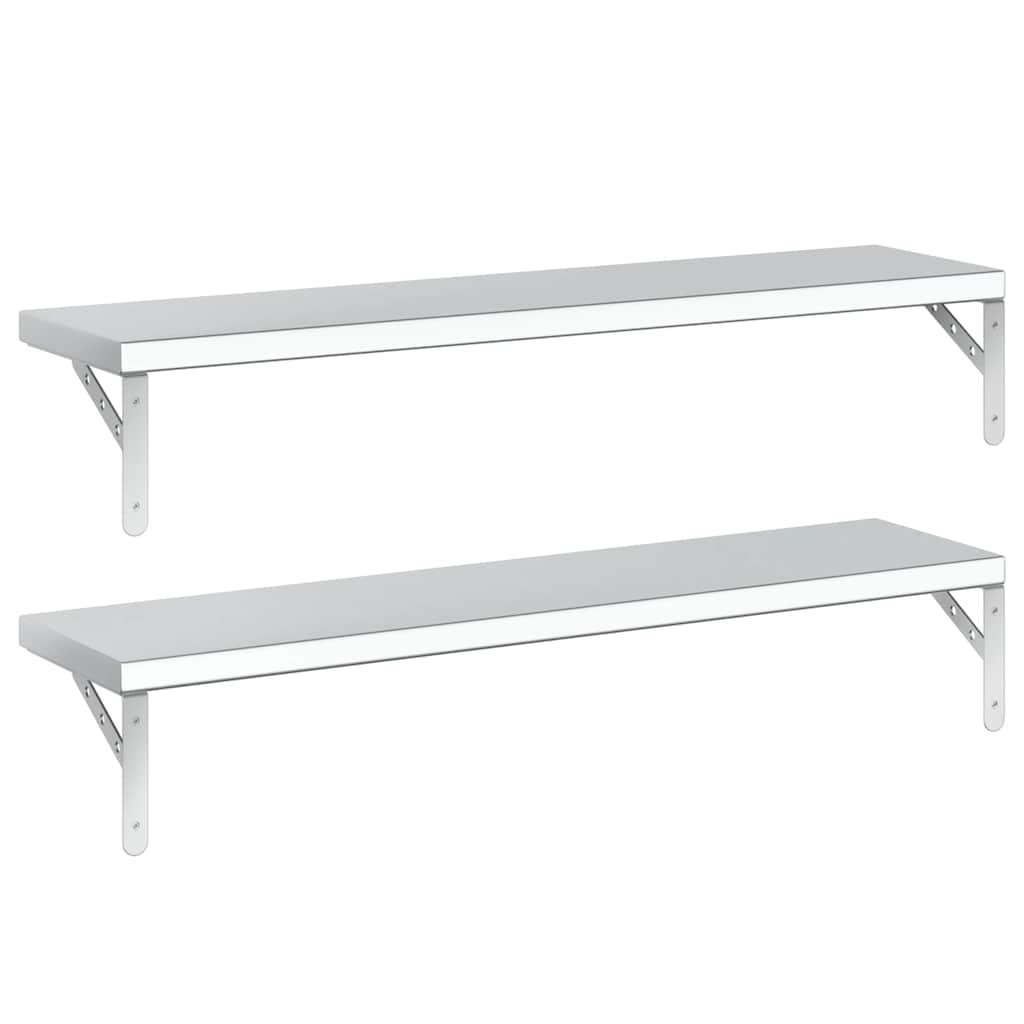Prateleiras de parede 2pcs 100x23,5 cm aço inoxidável prateado