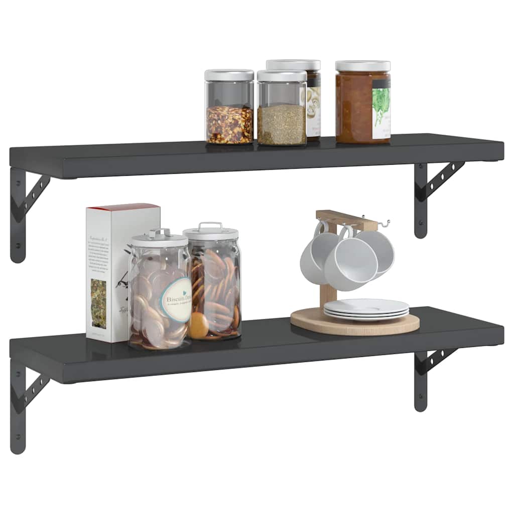Prateleiras de parede 2 pcs 75x23,5 cm aço inoxidável prateado
