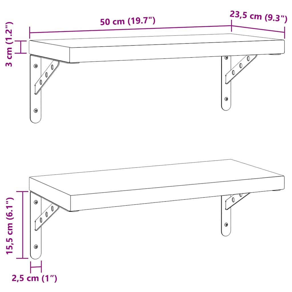 Prateleiras de parede 2 pcs 50x23,5 cm aço inoxidável prateado