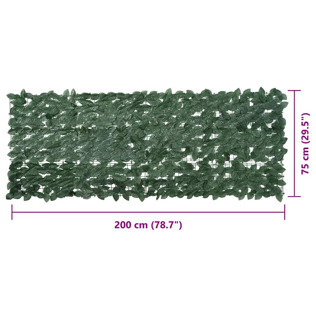 Tela de varanda com folhas verde-escuras 200x75 cm