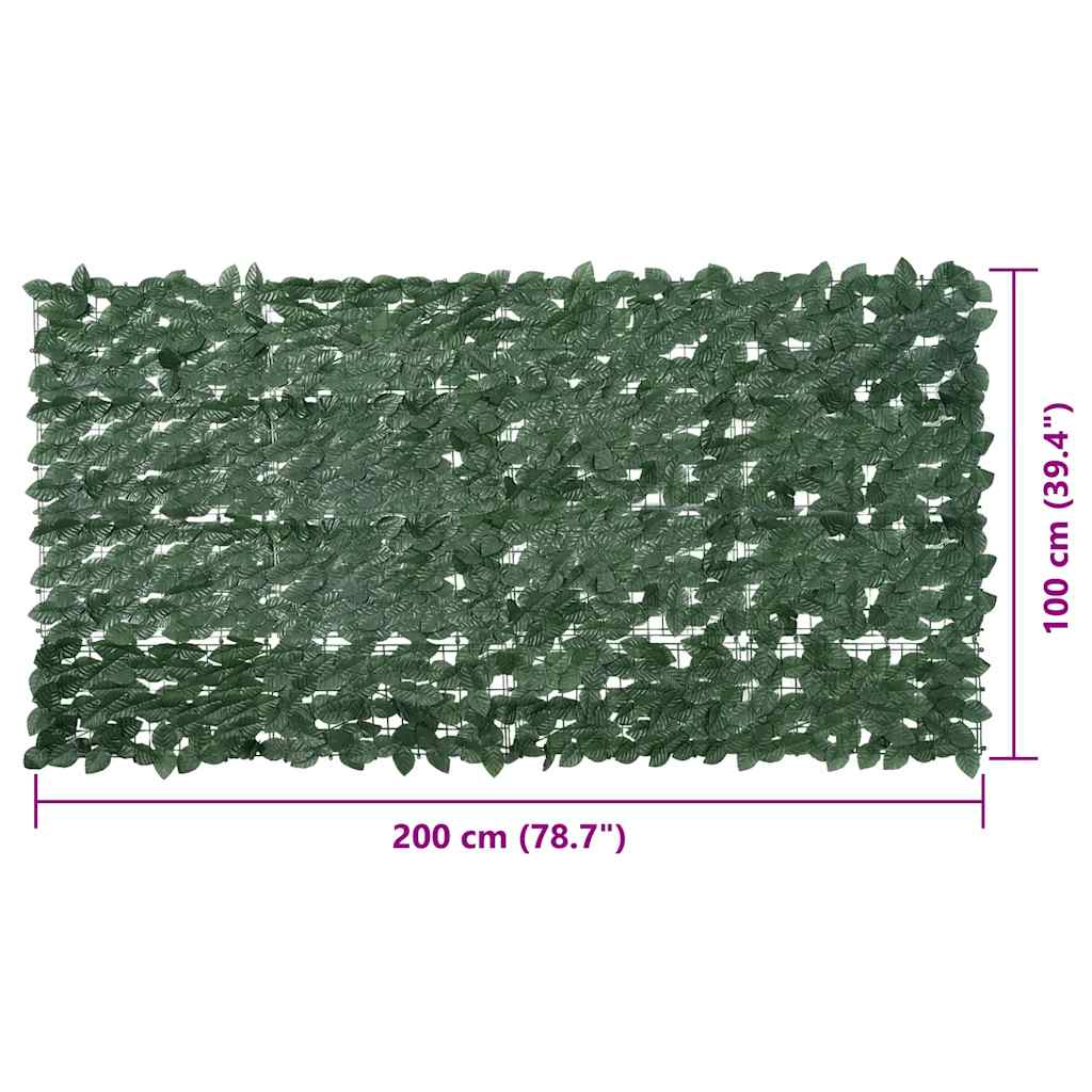 Tela de varanda com folhas verde-escuras 200x100 cm