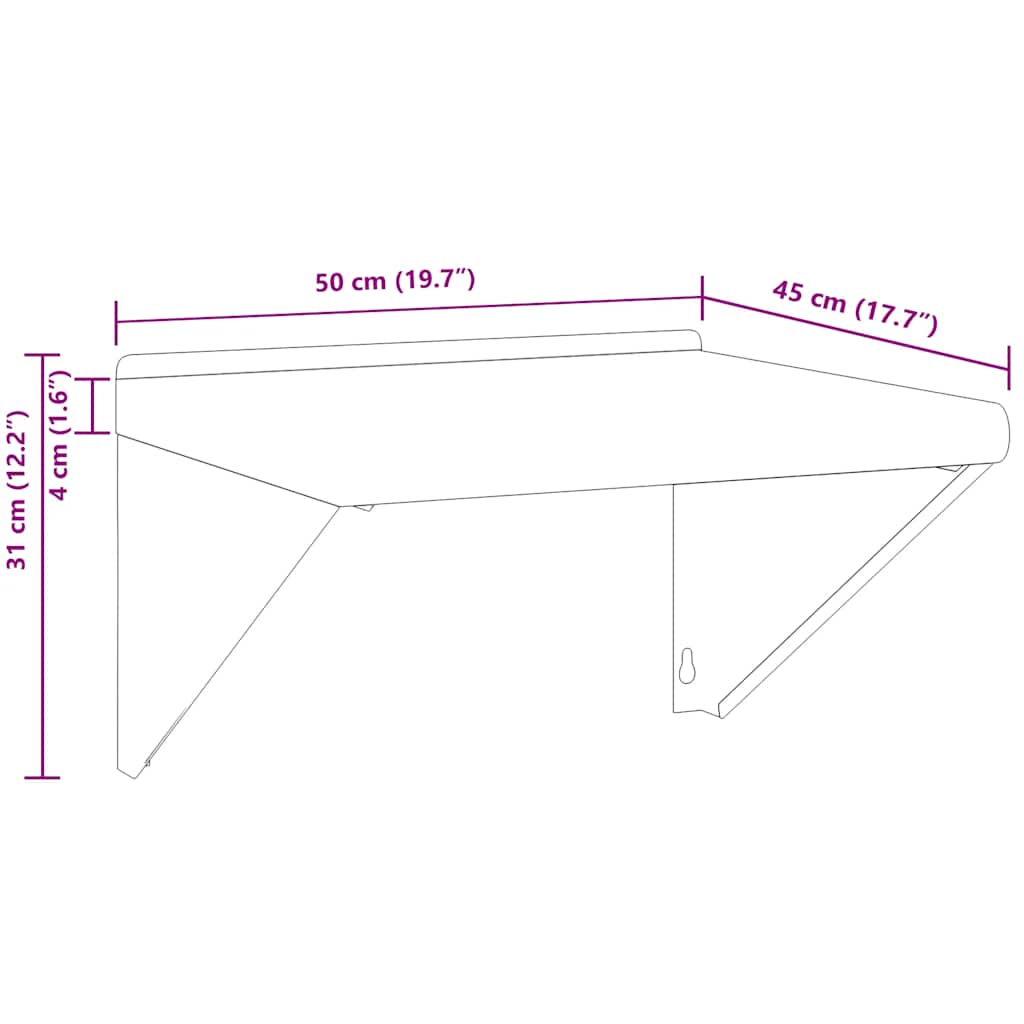 Suportes prateleira 4pcs 23,5x2,5x15,5 cm aço inoxidável preto