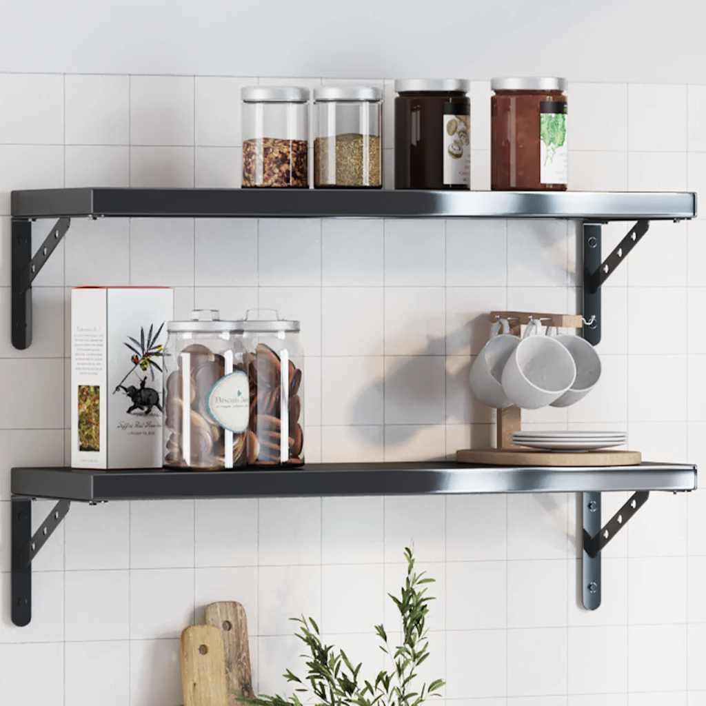 Suportes prateleira 4pcs 23,5x2,5x15,5 cm aço inoxidável preto