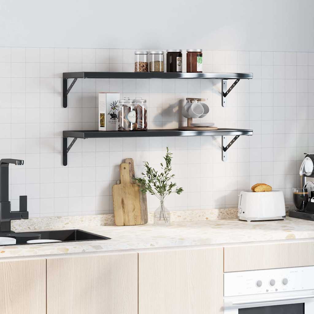 Suportes prateleira 4pcs 30x2,5x15,5 cm aço inoxidável preto