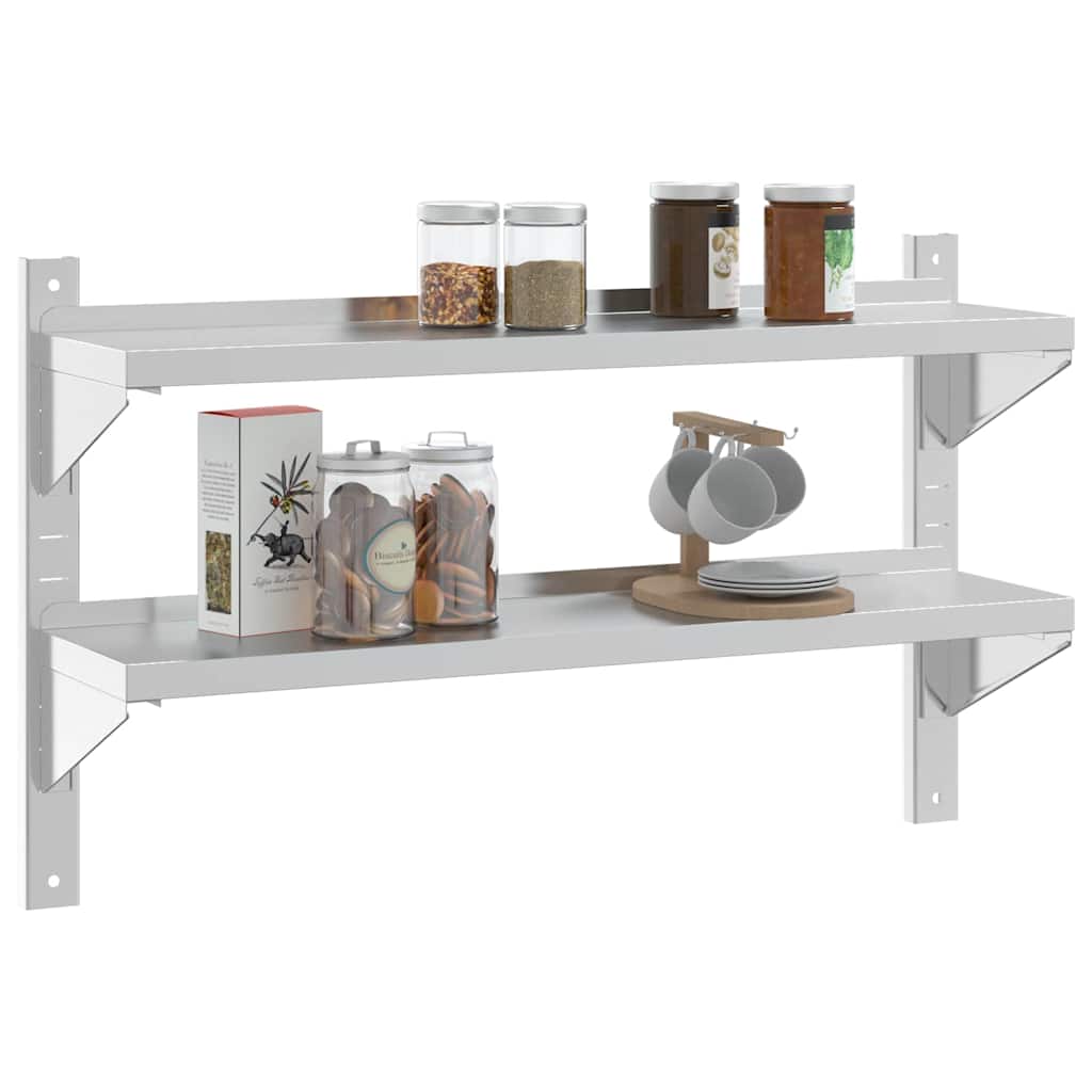 Estante parede 2 prateleiras 100x23,5x60cm aço inoxidável prata