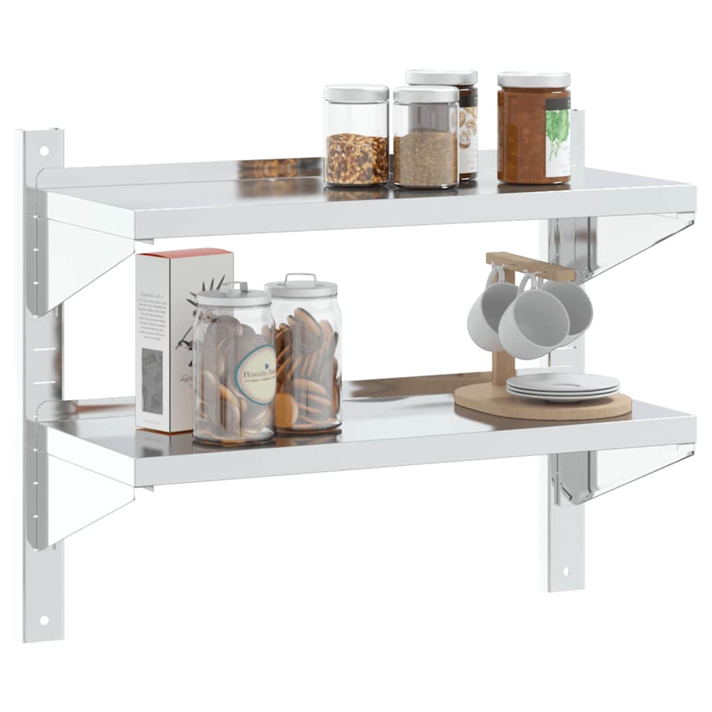Estante parede 2 prateleiras 75x30x60 cm aço inoxidável prata
