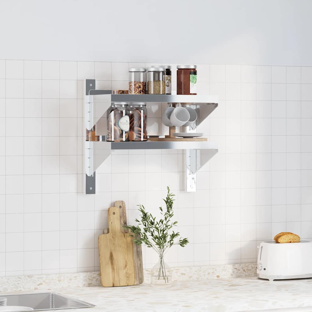 Estante parede 2 prateleiras 50x23,5x48 cm aço inoxidável prata