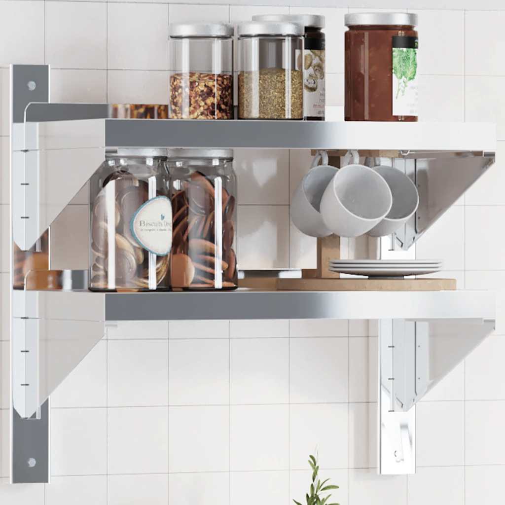 Estante parede 2 prateleiras 50x23,5x48 cm aço inoxidável prata