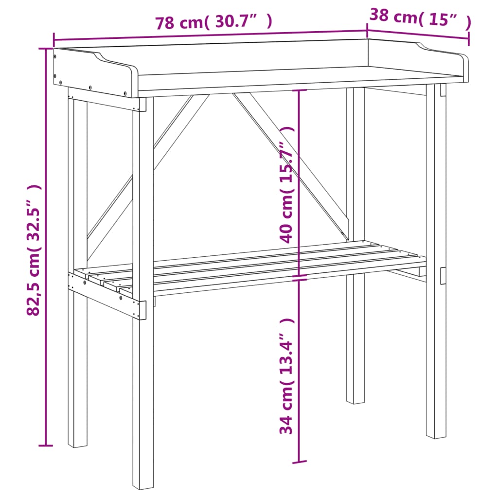 Mesa apoio p/ plantas c/ prateleira 78x38x82,5cm abeto castanho
